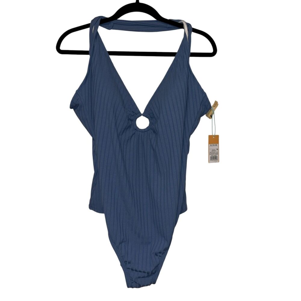 Kona Sol Blue Ribbed Ring Detail One Piece Swimsuit XL